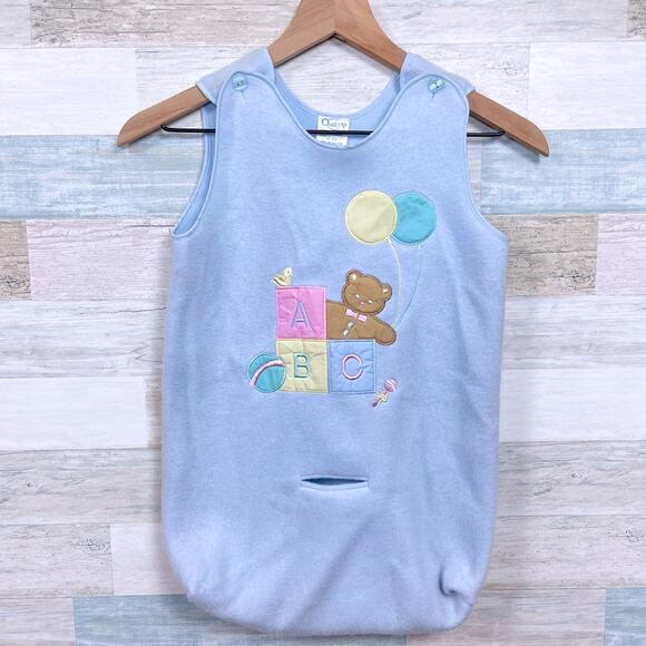 Quiltex Vintage Soft Fleece Wearable Blanket Sleep Sack Blue Bear Balloons Baby - Picture 1 of 6